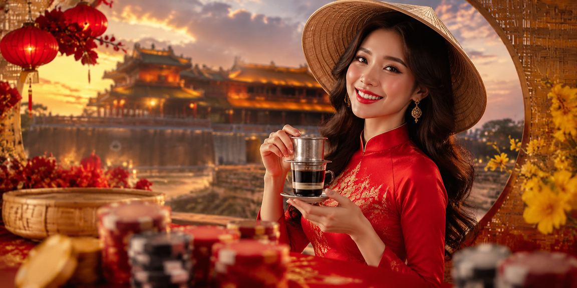 Người phụ nữ Huế đội nón lá xem kết quả xổ số trên điện thoại buổi chiều